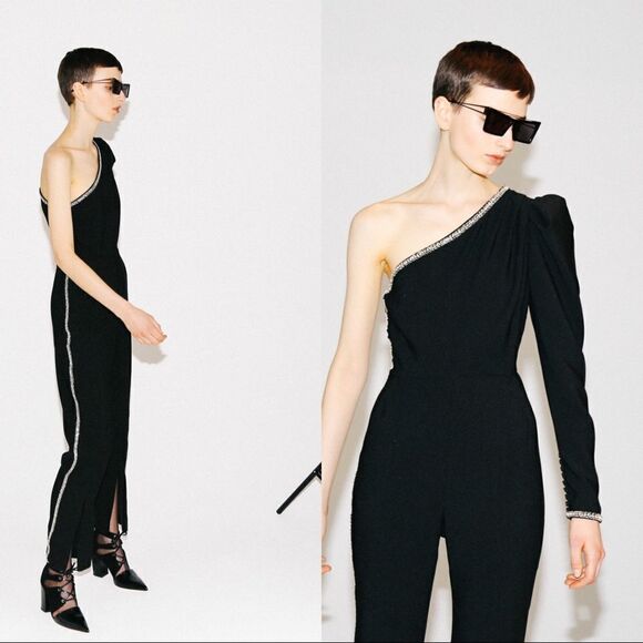 Self-Portrait One shoulder crepe Jumpsuit in black size US6 - Picture 2 of 13